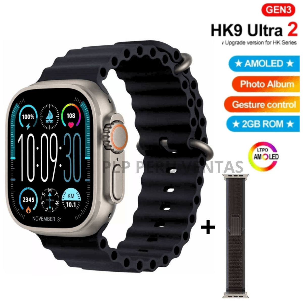 Smartwatch Hk9 Ultra 2 con Chat GPT 2GB Amoled Negro