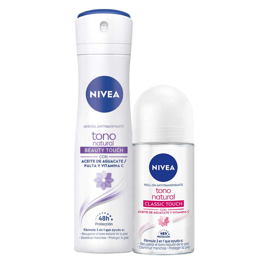 Pack Desodorante Spray NIVEA Tono Natural Beauty Touch - Frasco 150ml + Desodorante Roll On NIVEA Tono Natural Classic Touch - Frasco 50ml