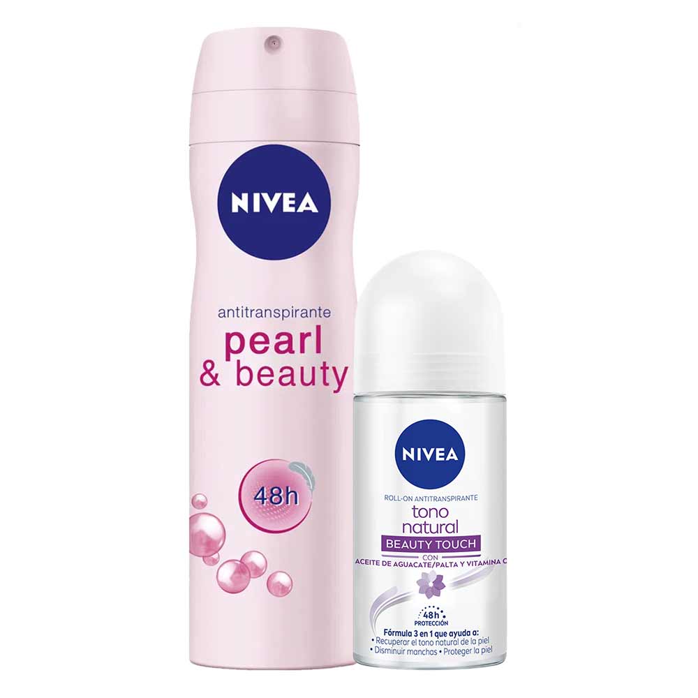 Pack Desodorante Spray NIVEA Peral & Beauty - Frasco 150ml + Desodorante Roll On NIVEA Tono Natural Beauty Touch - Frasco 50ml