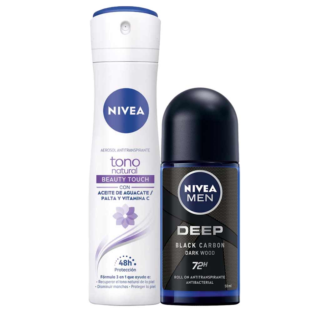 Pack Desodorante Spray NIVEA Tono Natural Beauty Touch - Frasco 150ml + Desodorante Roll On NIVEA Deep Dark Wood Male - Frasco 50ml