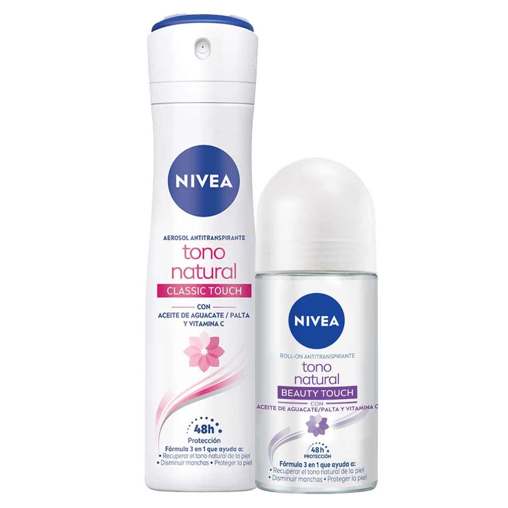 Pack Desodorante Spray NIVEA Tono Natural Classic Touch 150ml + Desodorante Roll On NIVEA Tono Natural Beauty Touch 50ml