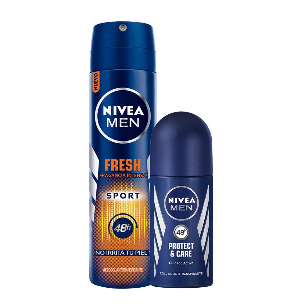 Pack Desodorante Roll On NIVEA Protect & Care Male - Frasco 50ml + Desodorante Spray NIVEA Fresh Sport Male - Frasco 150ml