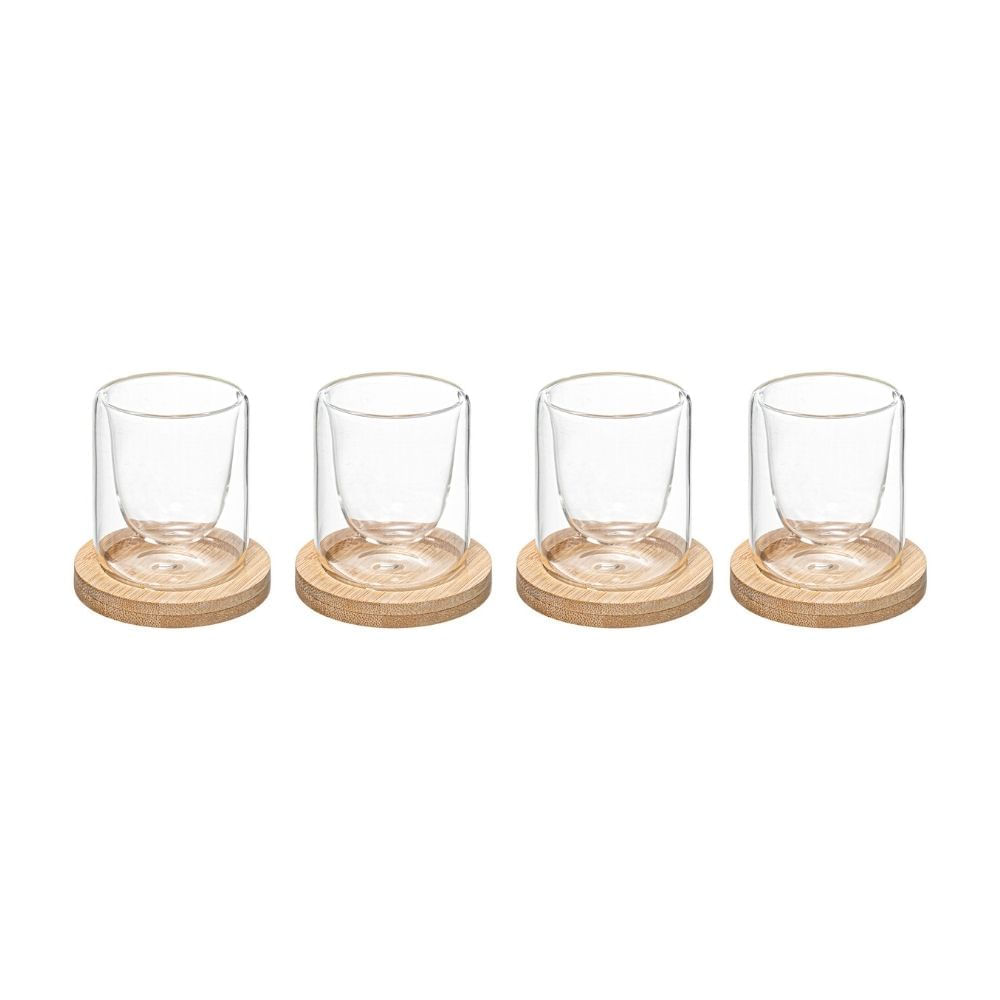 Set x 4 tazas cristal con posavasos de bambú Trend