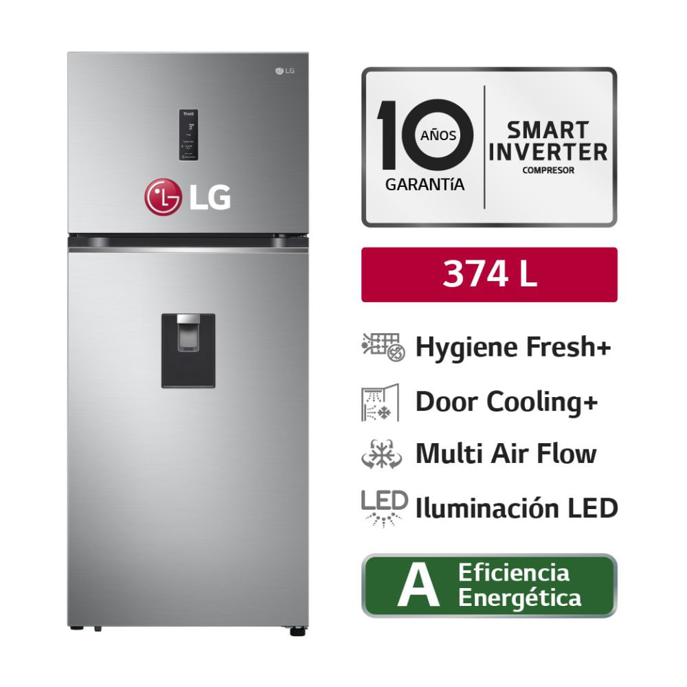 Refrigeradora LG GT37SGP Top Freezer Door Cooling 374L Plateado