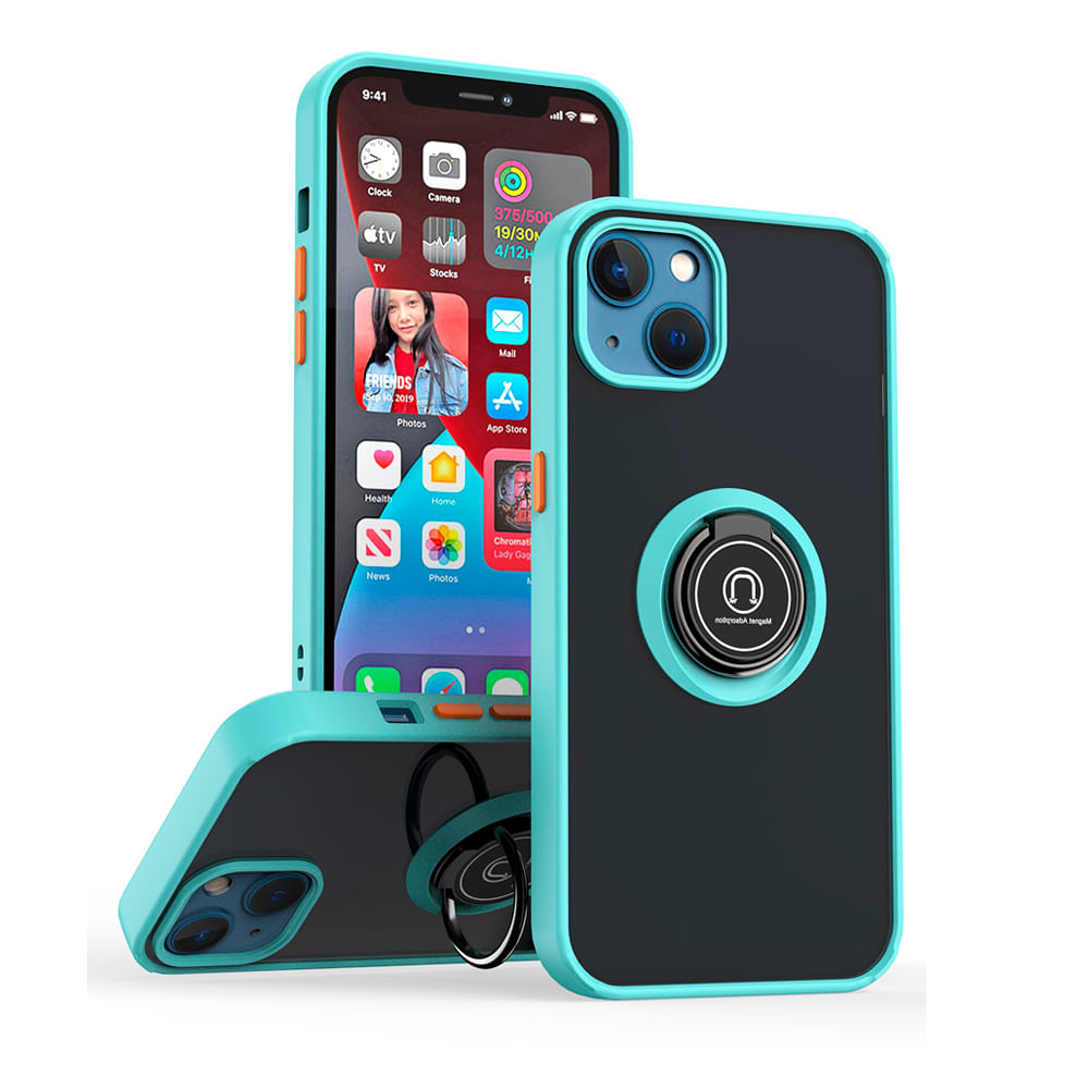 Funda para Huawei Y9 Prime 2019 Ahumado con Anillo Celeste Antishock Resistente a Caídas y Golpes