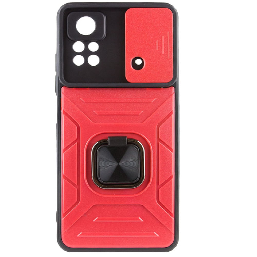 Funda Case para Xiaomi Poco X4 Pro 5G Robot con Aro + protector de camara Rojo con Aro Resistente