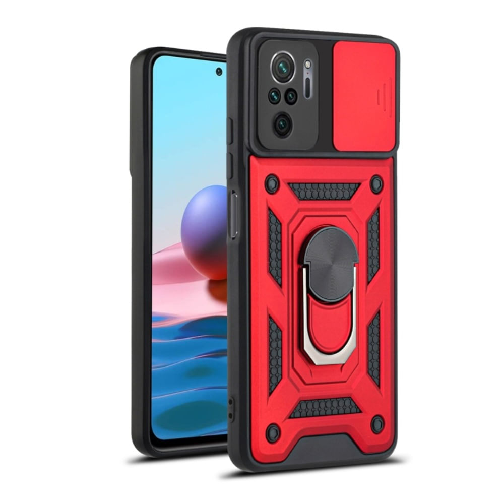 Funda Case de Xiaomi Redmi Note 10 4G con protector de camara Rojo Resistente ante Caídas y Golpes