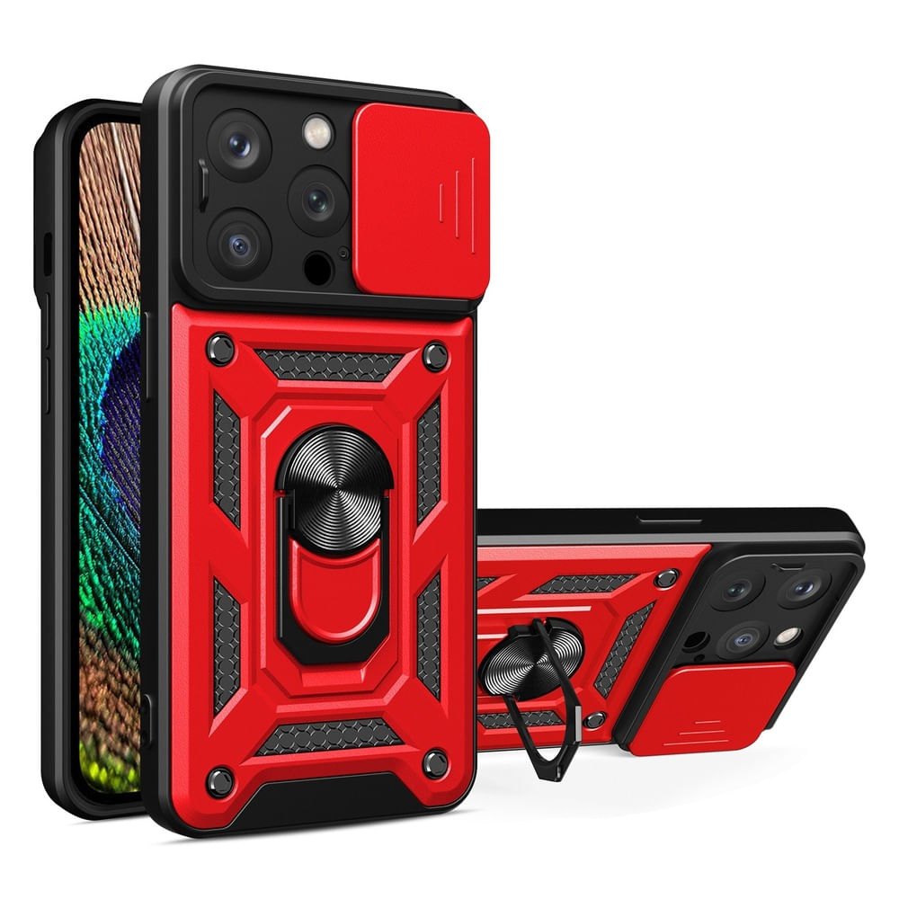 Funda Case para iPhone 14 Pro con protector de camara Rojo Resistente ante Caídas y Golpes