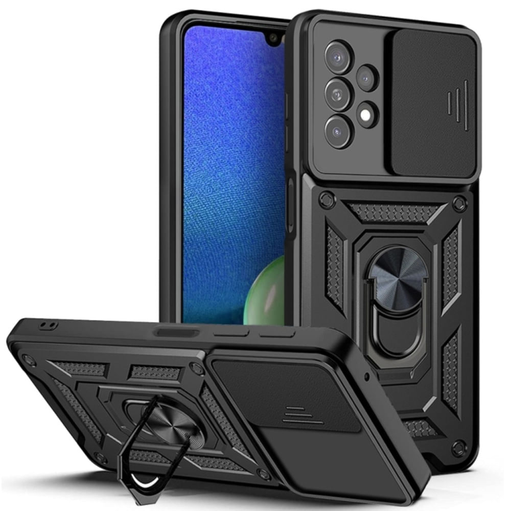 Funda Case para Samsung A52s con protector de camara Negro Resistente ante Caídas y Golpes