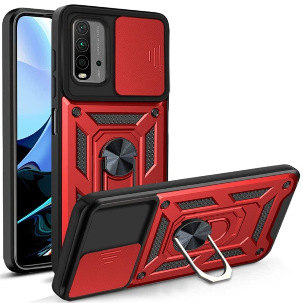Funda Case for Xiaomi Redmi 9T con protector de camara Rojo Resistente ante Caídas y Golpes