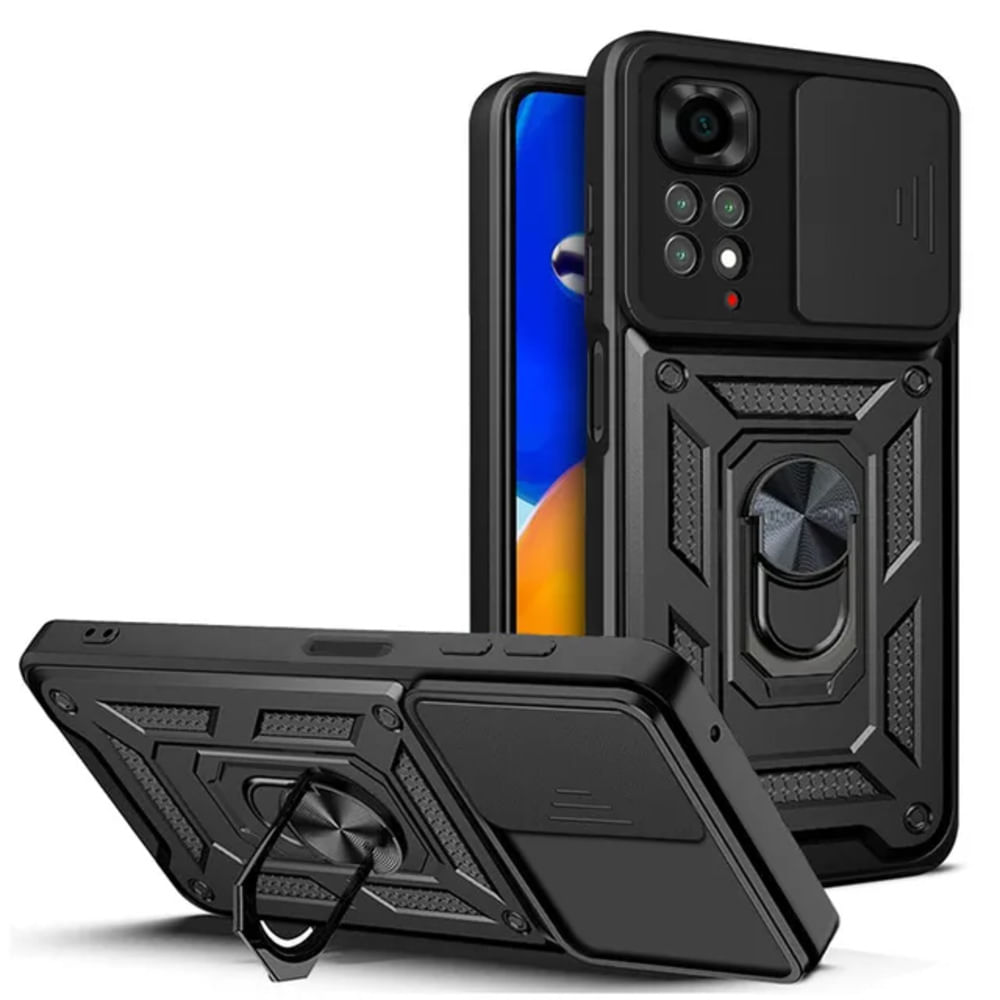 Funda Case de Xiaomi Note 11s con protector de camara Negro Resistente ante Caídas y Golpes