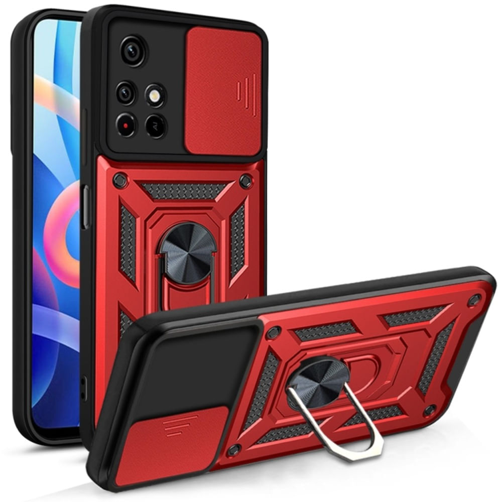 Funda para Xiaomi Note 11 4G con protector de camara Rojo Resistente ante Caídas y Golpes