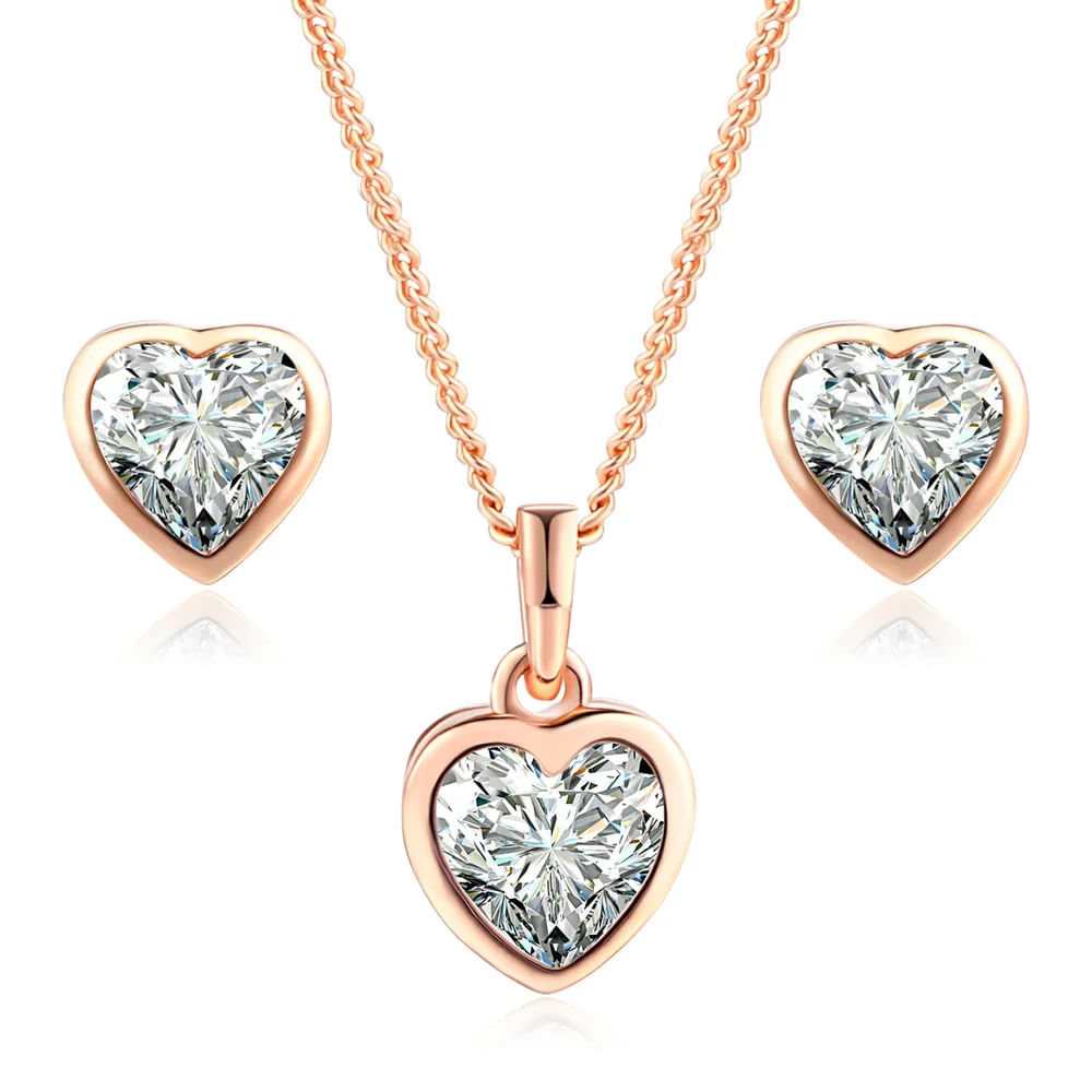 Set Collar y Pendientes  Novia San Valentín Genieka Crystal Heart