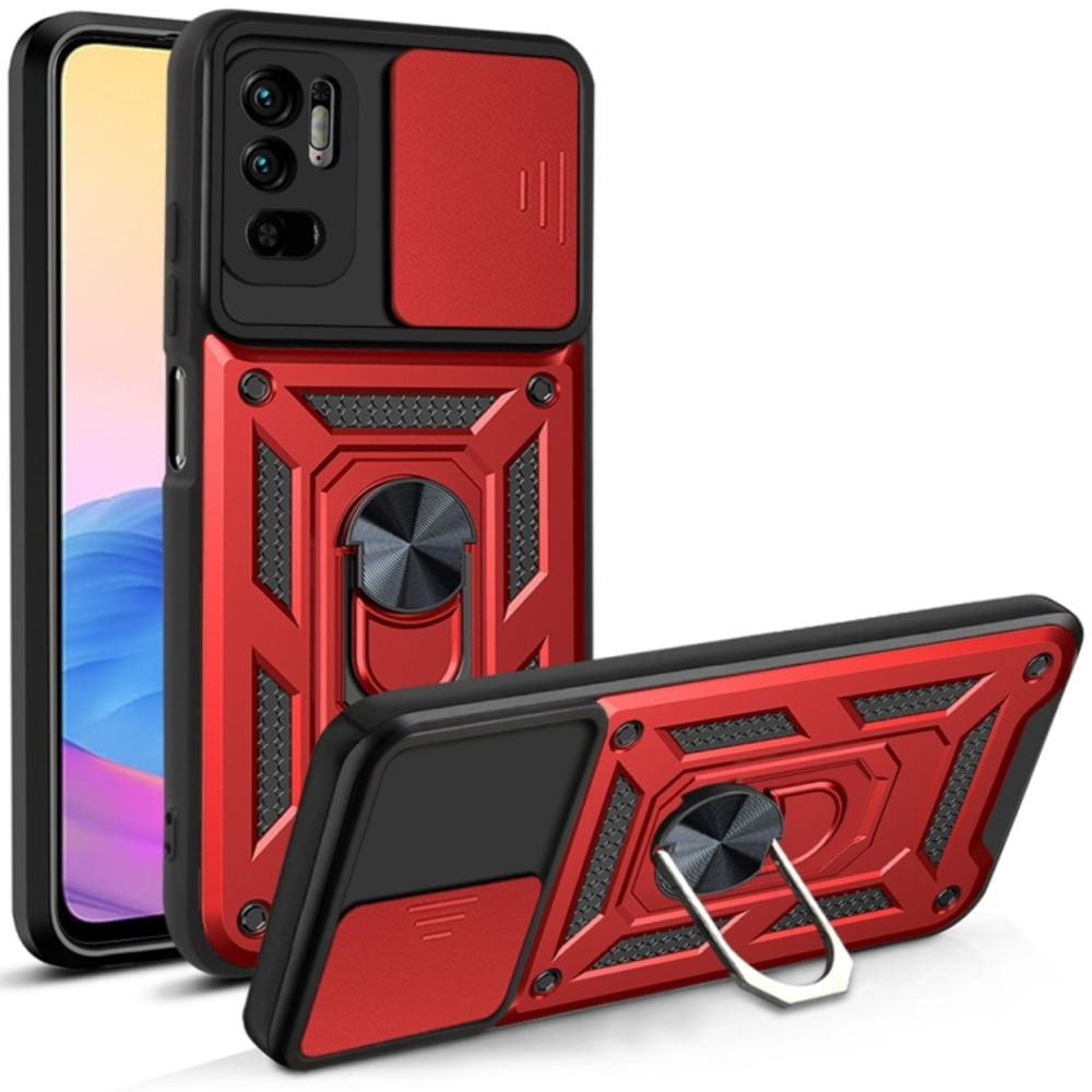 Funda Case de Xiaomi Redmi Note 10 5G con protector de camara Rojo Resistente ante Caídas y Golpes