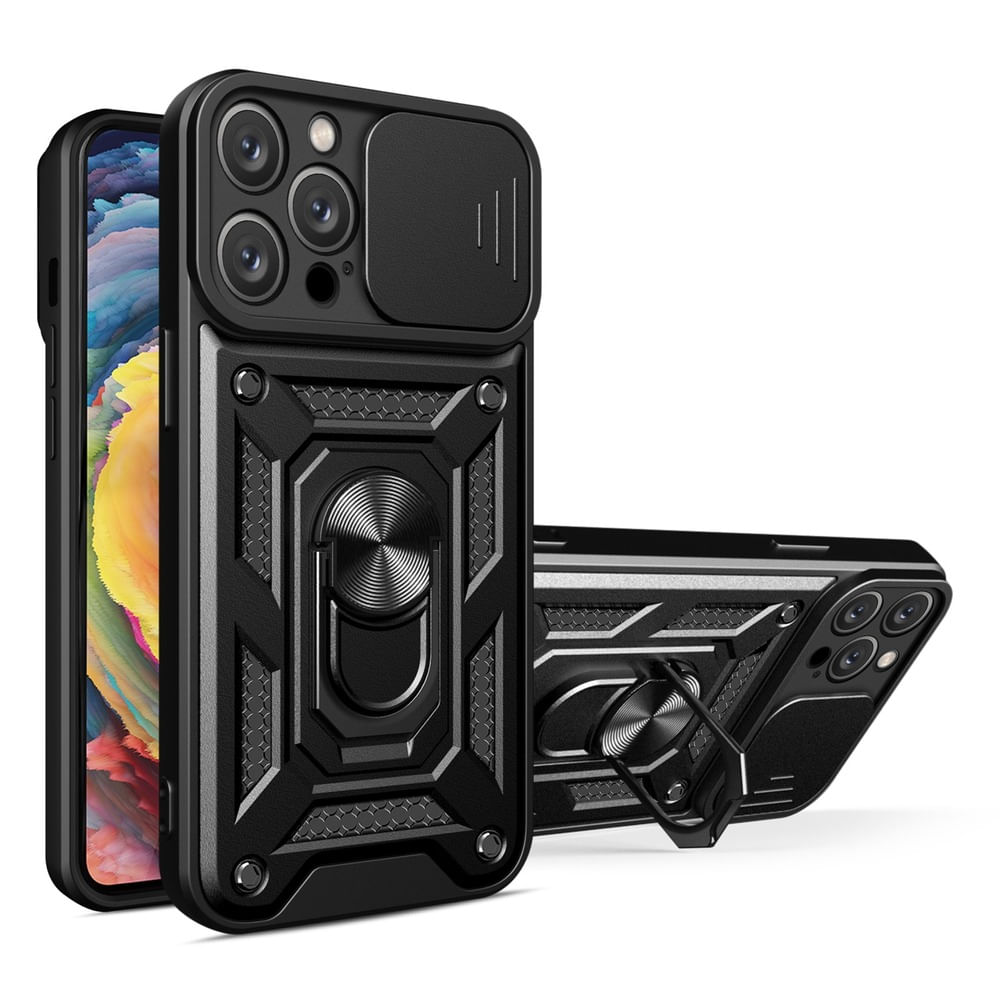 Funda para iPhone 14 Pro Max con protector de camara Negro Resistente ante Caídas y Golpes