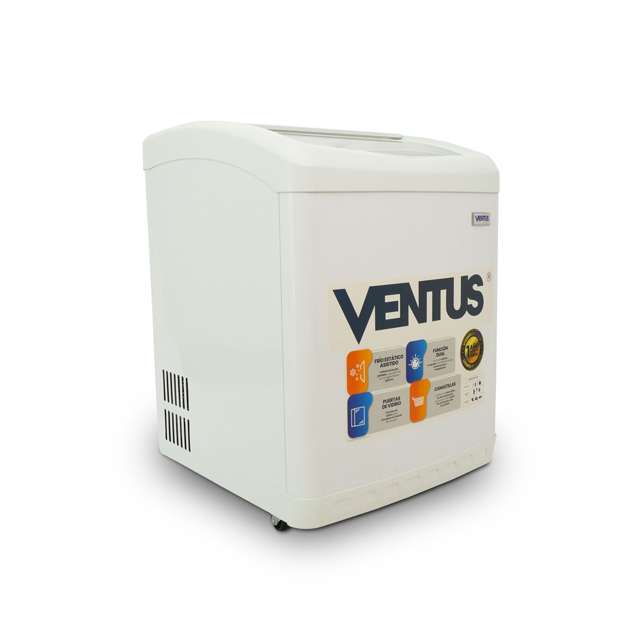 Congeladora VENTUS 132L CTV-160C Tapa de Vidrio Curvo Blanco