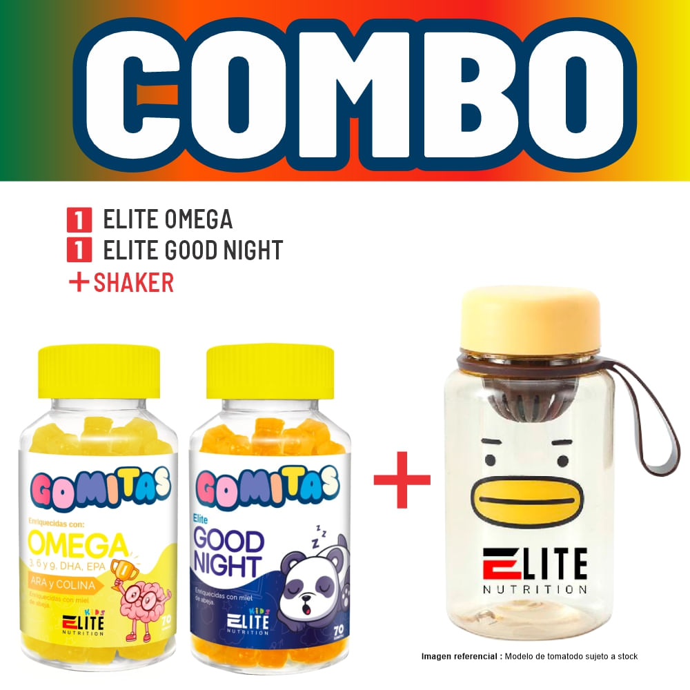 Combo Gomitas Para Niños Elite Nutrition Kids - Elite Omega + Elite Good Night + Shaker