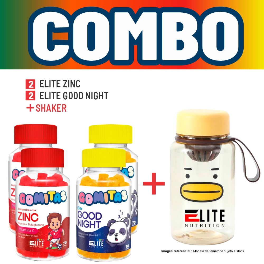 Combo Gomitas Para Niños Elite Nutrition Kids - 2 Elite Zinc + 2 Elite Good Night + Shaker