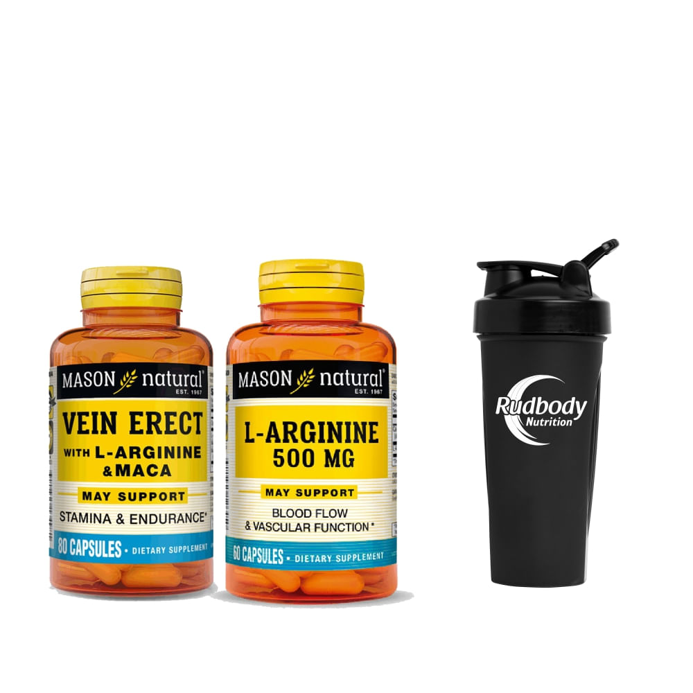 Combo Vitaminas Mason Natural - Vein Erect With Arginine & Maca (80 Cap) + Arginine 500 Mg + Shaker