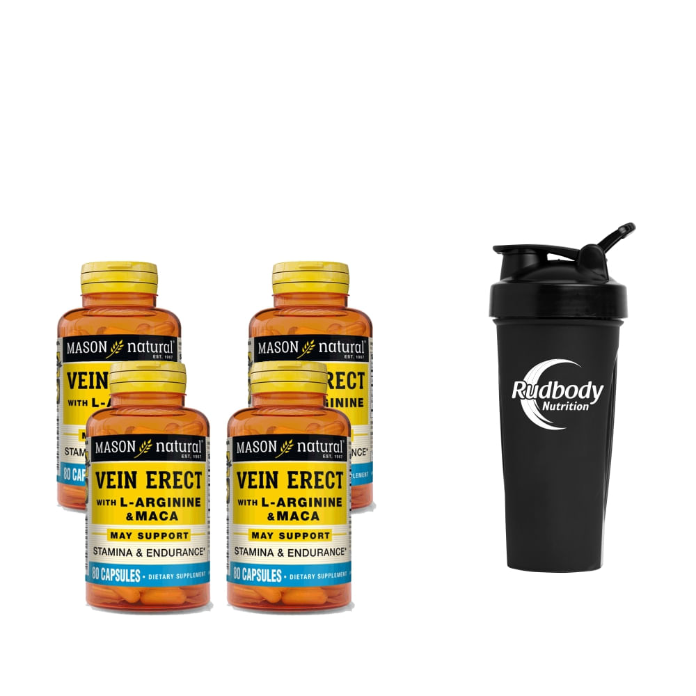 Combo Vitaminas Mason Natural - 4 Vein Erect With Arginine & Maca (80 Cap) + Shaker