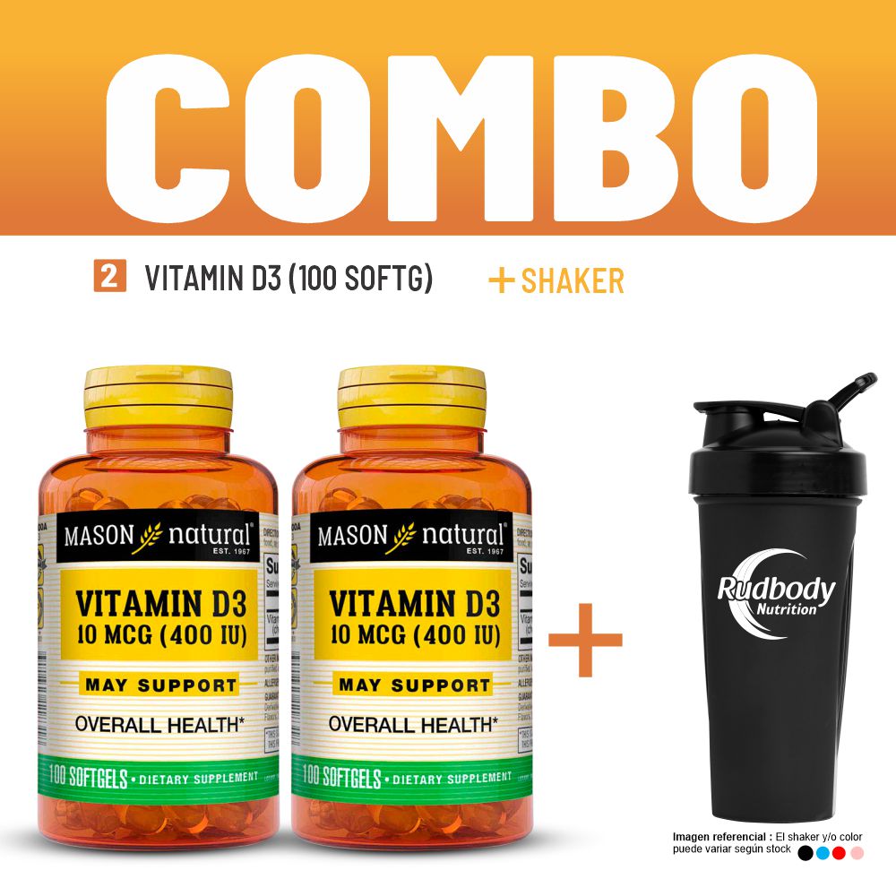 Combo Vitaminas Mason Natural - 2 Vitamin D3-400 Iu (100 Softg) + Shaker