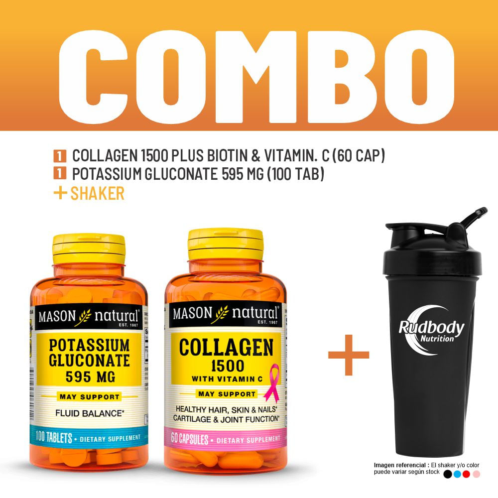Combo Vitaminas Mason Natural - Collagen 1500 Plus Biotin & Vitamin. C + Potassium Gluconate +Shaker