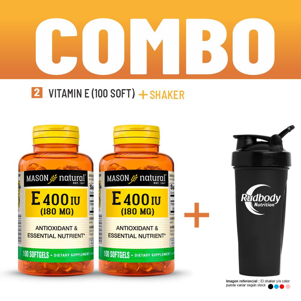 Combo Vitaminas Mason Natural - 2 Vitamin E-400 Iu (100 Soft) + Shaker