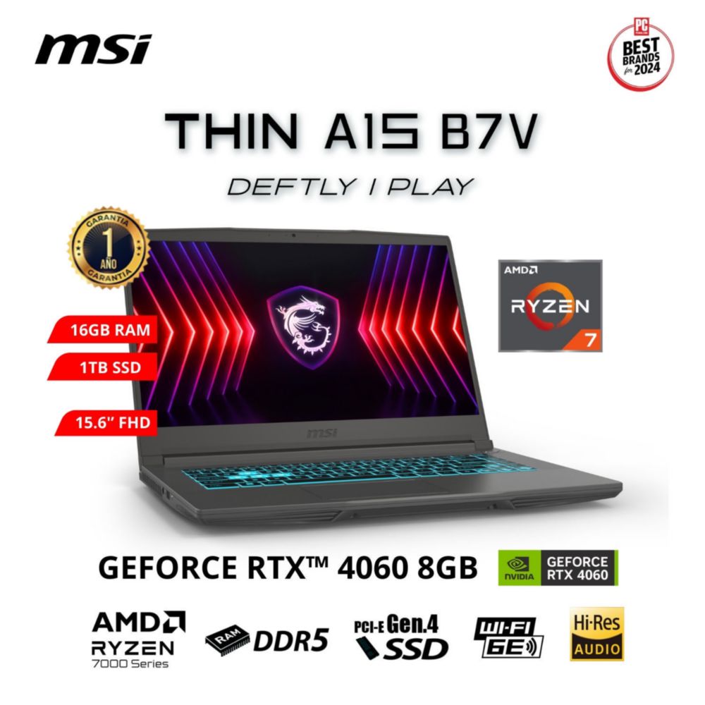 Laptop MSI Thin 15 RZ7-7735HS 1TB SSD 16GB RAM RTX 4060
