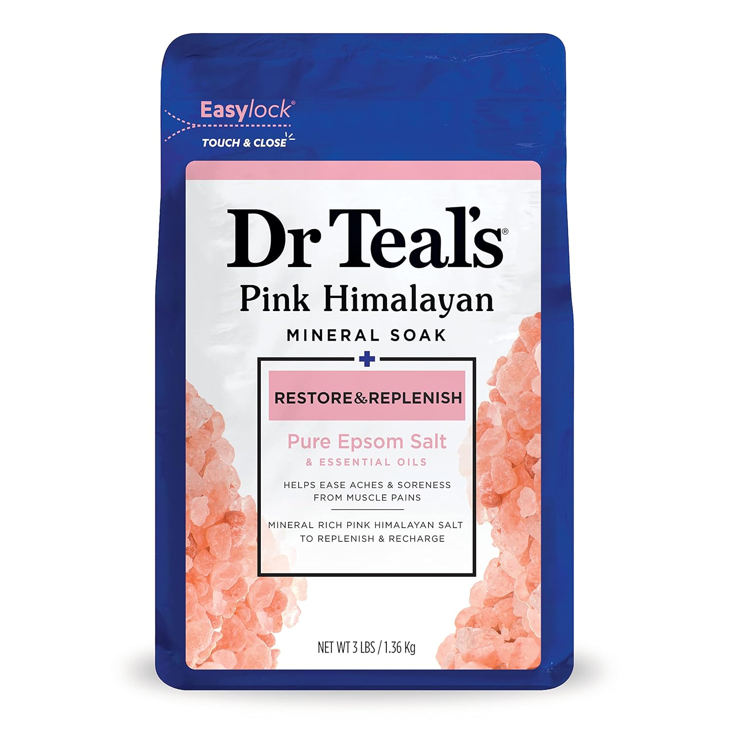Dr Teal’s Restore & Replenish Solución para baño de sal mineral rosa del Himalaya con sal de Epsom
