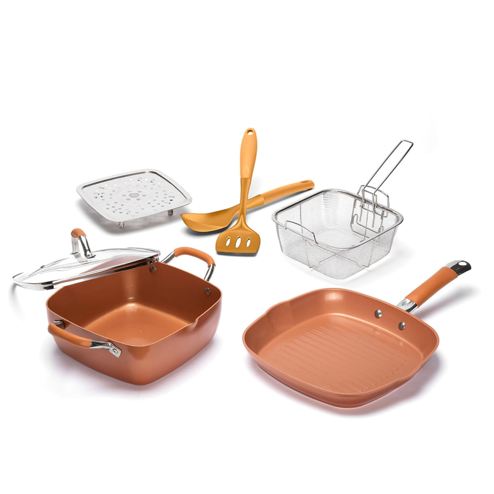 Set Behome De Olla Y Sartén x7 Copper