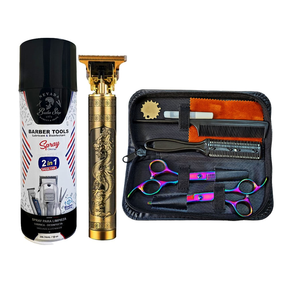 Kit de Tijeras + Afeitadora Hair Clipper + Spray Lubricante