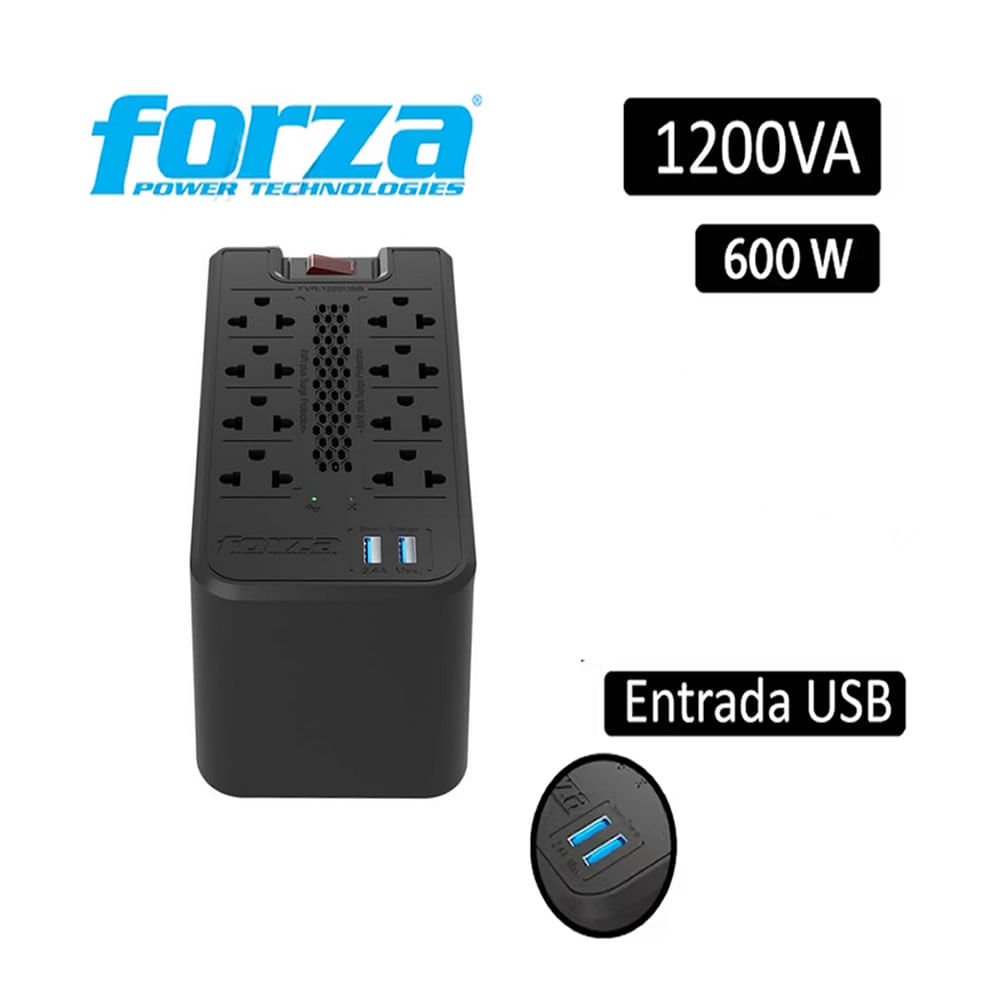 Estabilizador  Forza Fvr-1222USB 1200va 600w Negro