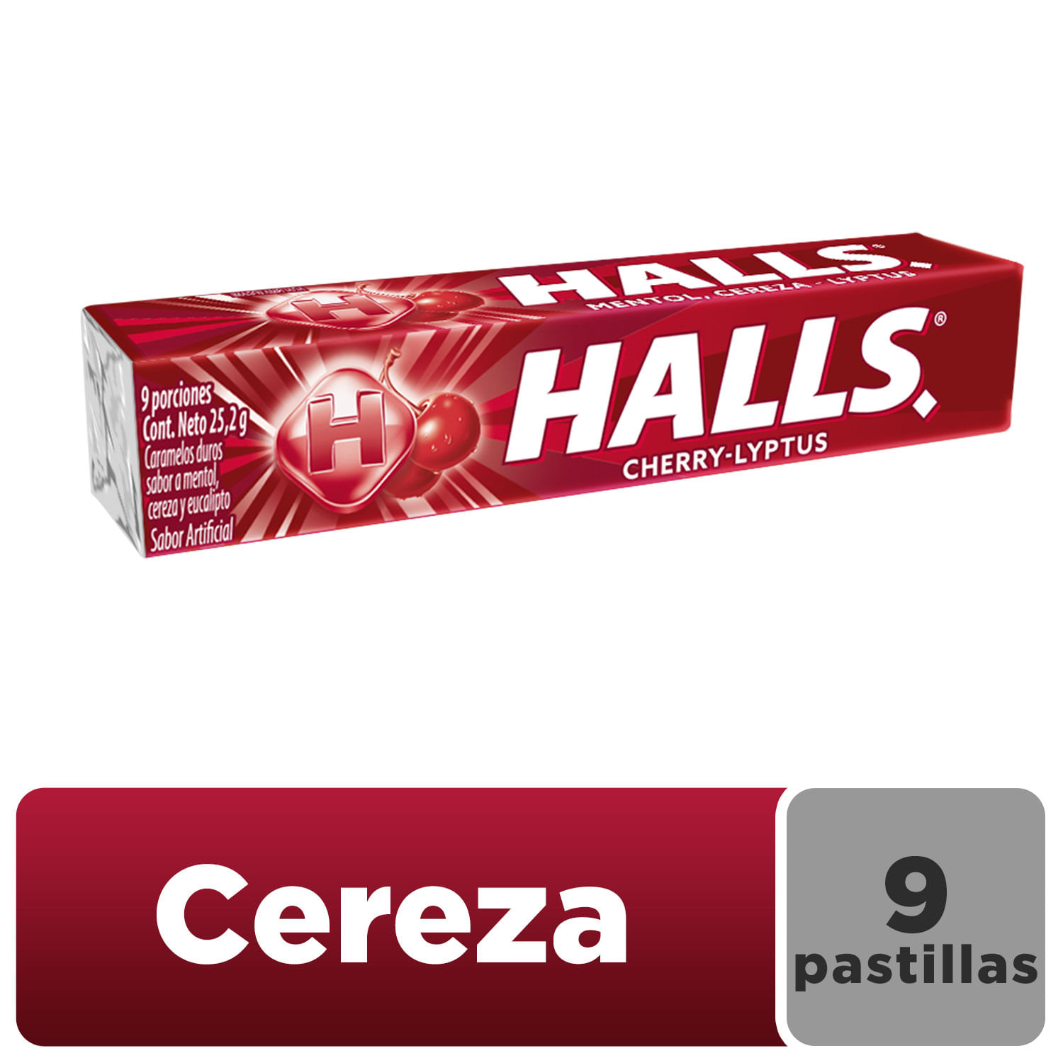 Caramelos HALLS Cereza Eucalipto Paquete 9un
