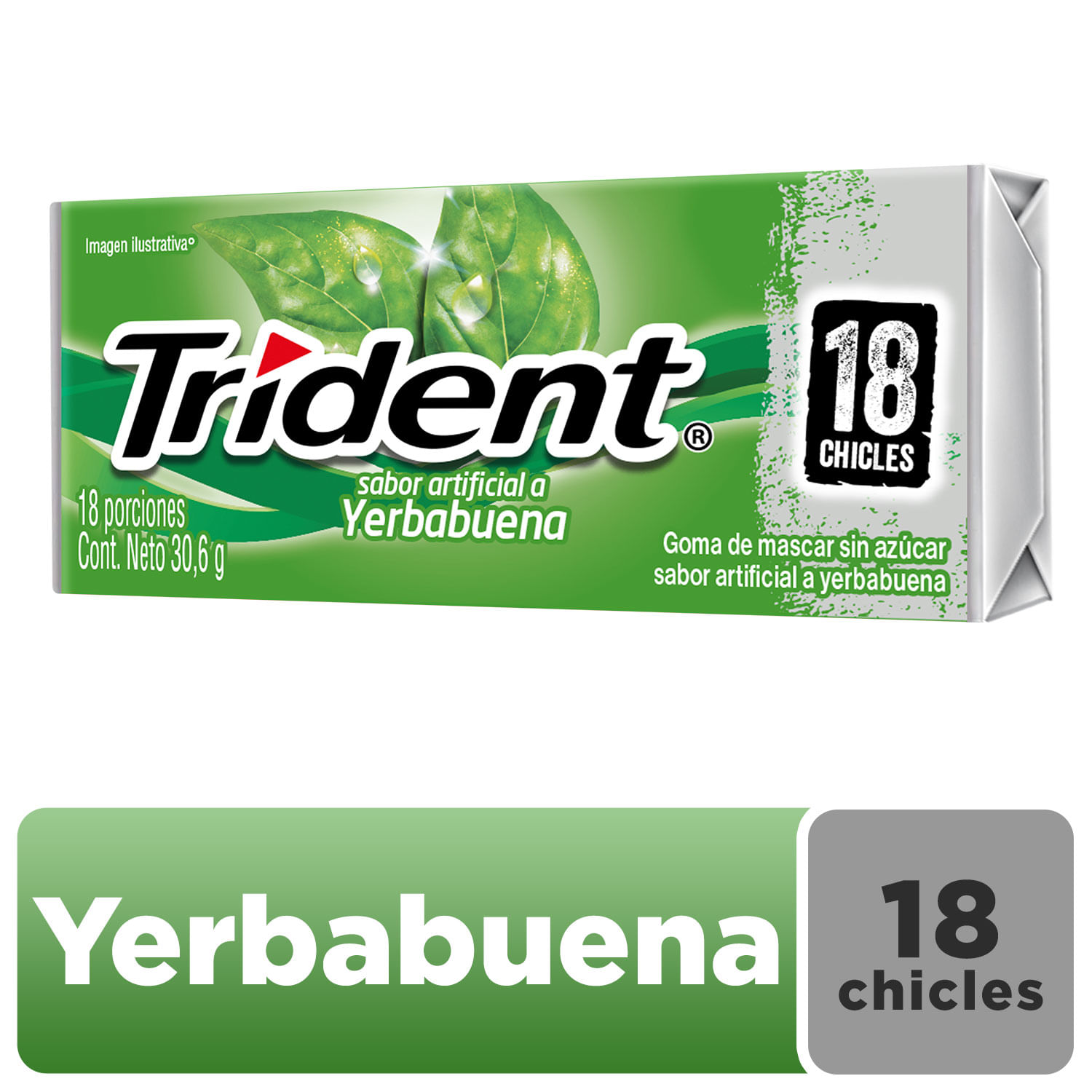Chicle TRIDENT Sin Azúcar sabor Hierbabuena Envase 18un