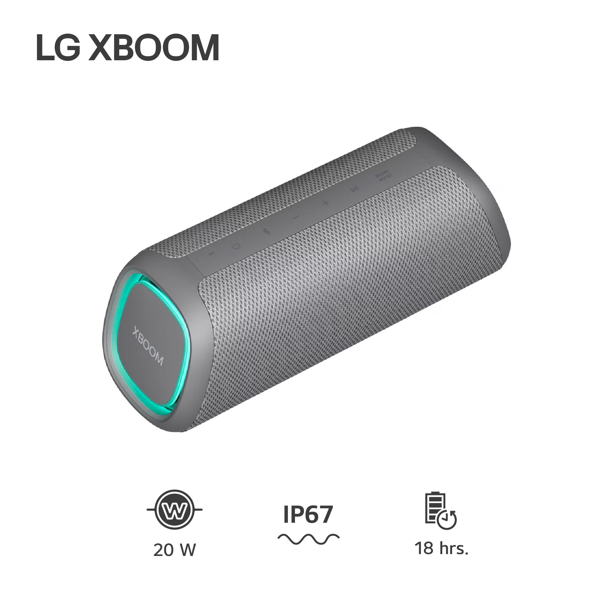 Parlante LG XBOOM Go XG5 20W Bluetooth IP67 18 Horas de Batería Gris