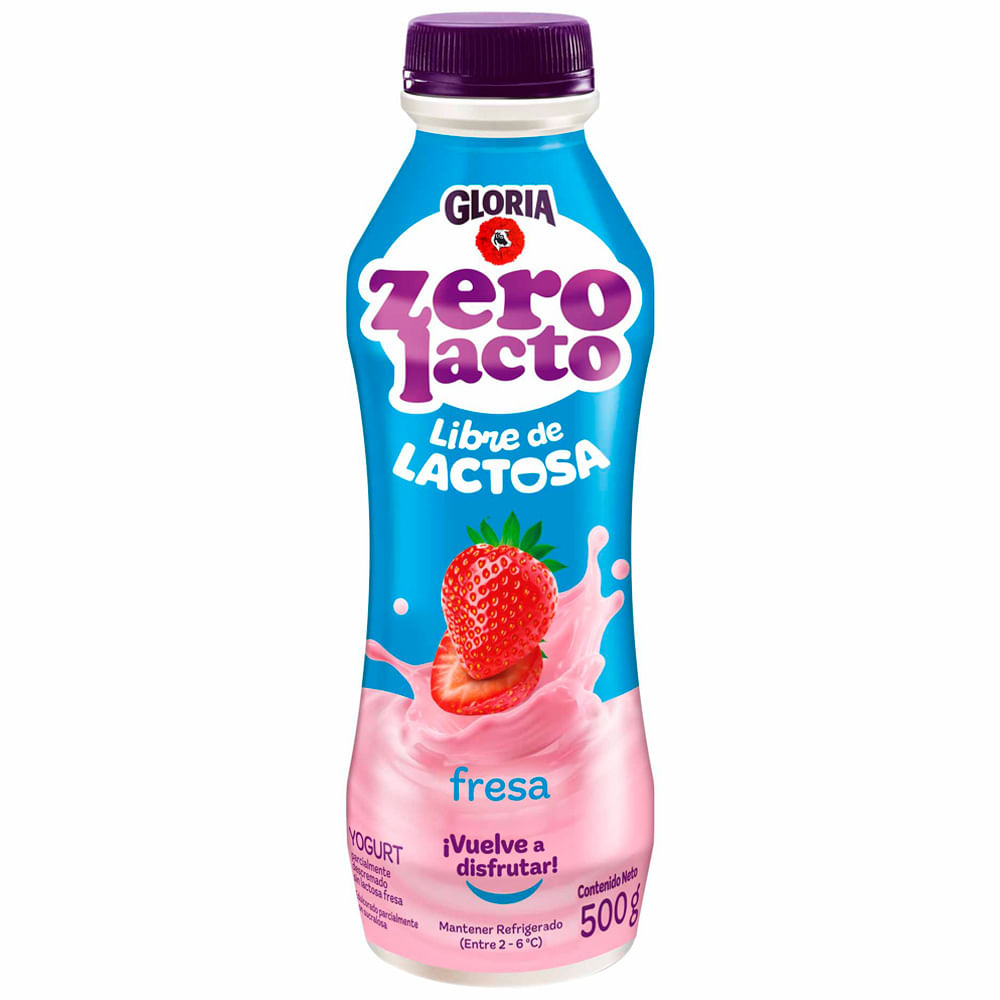 Yogurt Zero Lactosa  GLORIA Sabor a Fresa Botella 500g
