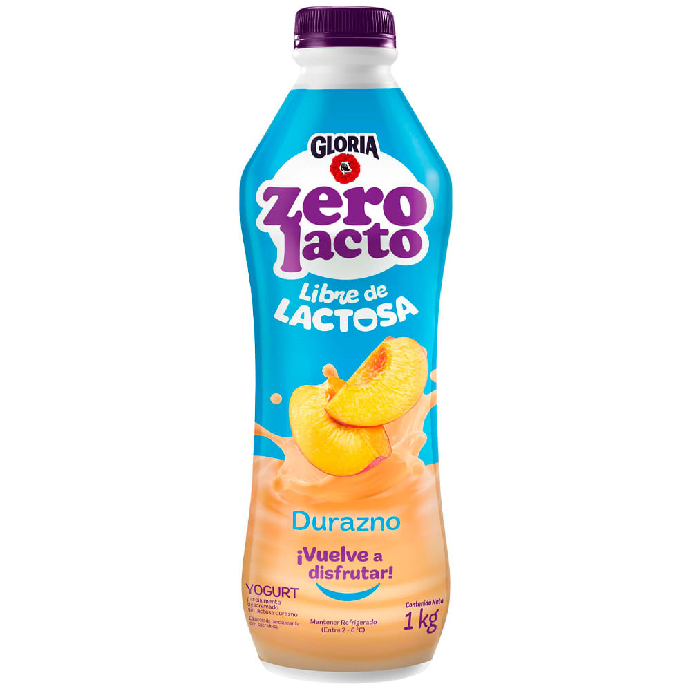 Yogurt Zero Lactosa  GLORIA Sabor a Durazno Botella 1Kg