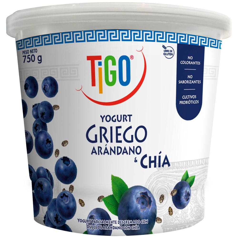 Yogurt Griego TIGO Arándano y Chía Pote 750g