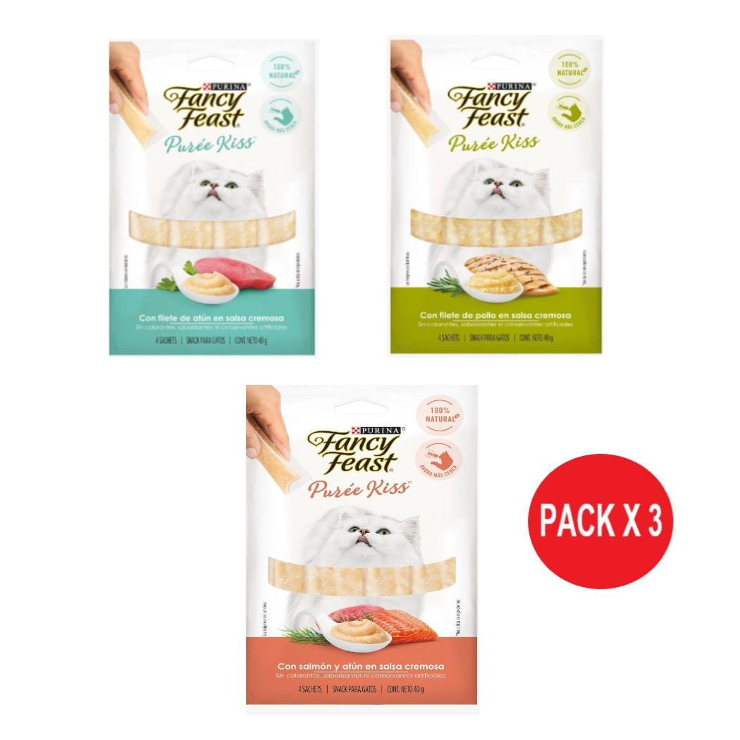 Snacks para Gatos Fancy Feast Purée Kiss Pack x 3