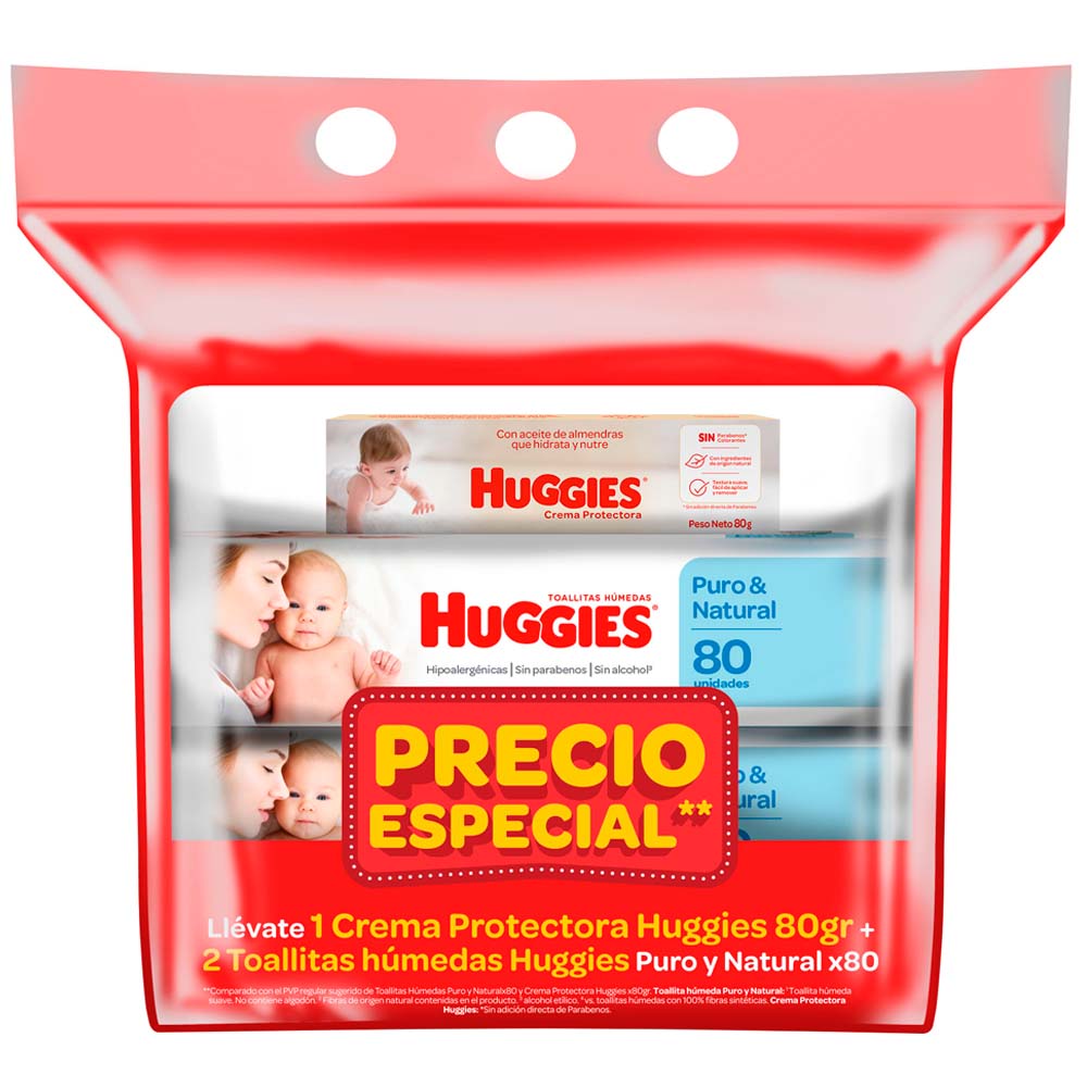 Tollitas Húmedas Recién Nacido HUGGIES Paquete 160un + Crema Protectora HUGGIES Tubo 80g
