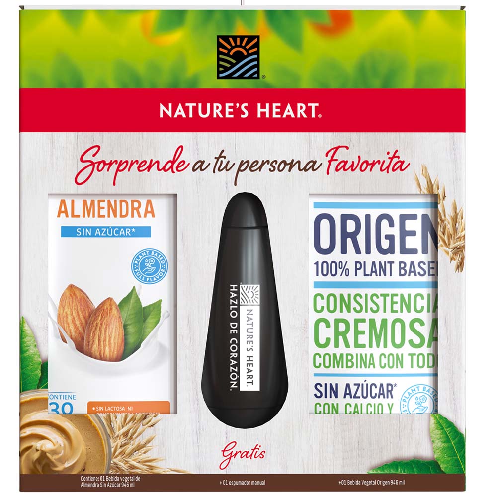 Pack NATURE'S HEART Bebida Vegetal Almendra sin Azúcar + Origen 946ml + Espumador