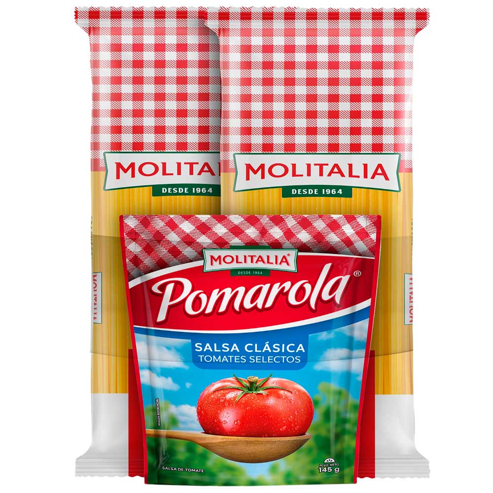 Pack MOLITALIA Spaghetti Bolsa 450g Paquete 2un + Salsa Clásica POMAROLA Doypack 145g