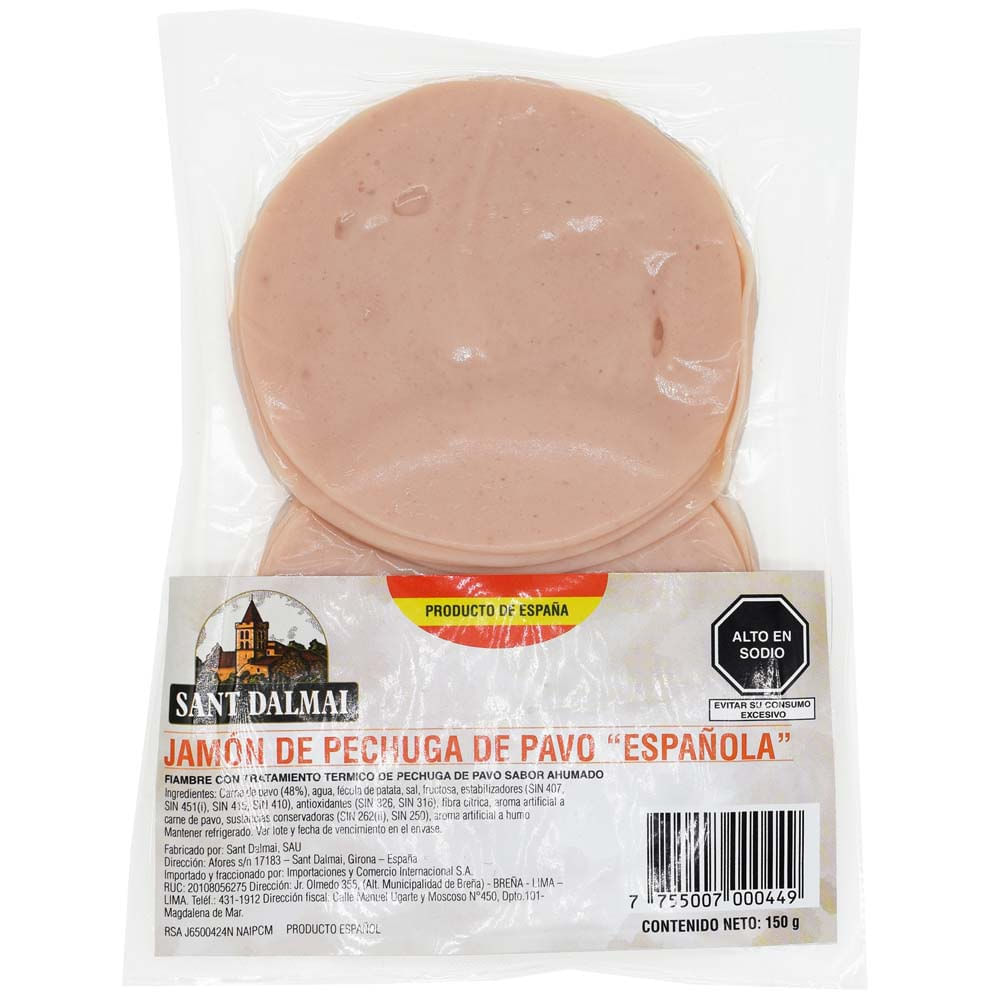 Jamón de Pechuga de Pavo Española SANT DALMAI Paquete 150g