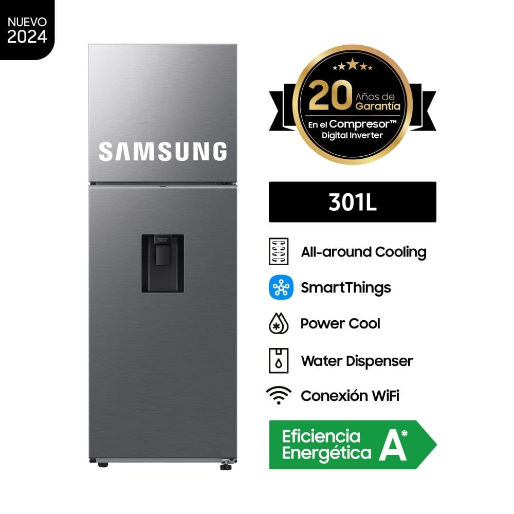 Refrigeradora Top Mount Freezer de 301 Lts con Dispensador Samsung RT31DG5220S9PE Silver