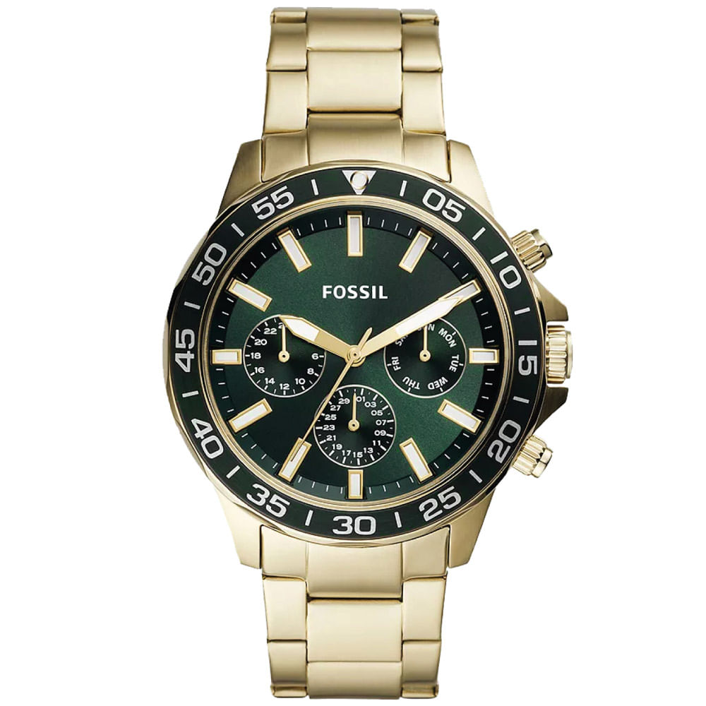 Reloj Fossil Bannon BQ2493 Multifuncional Acero Inoxidable Dorado Dial Verde