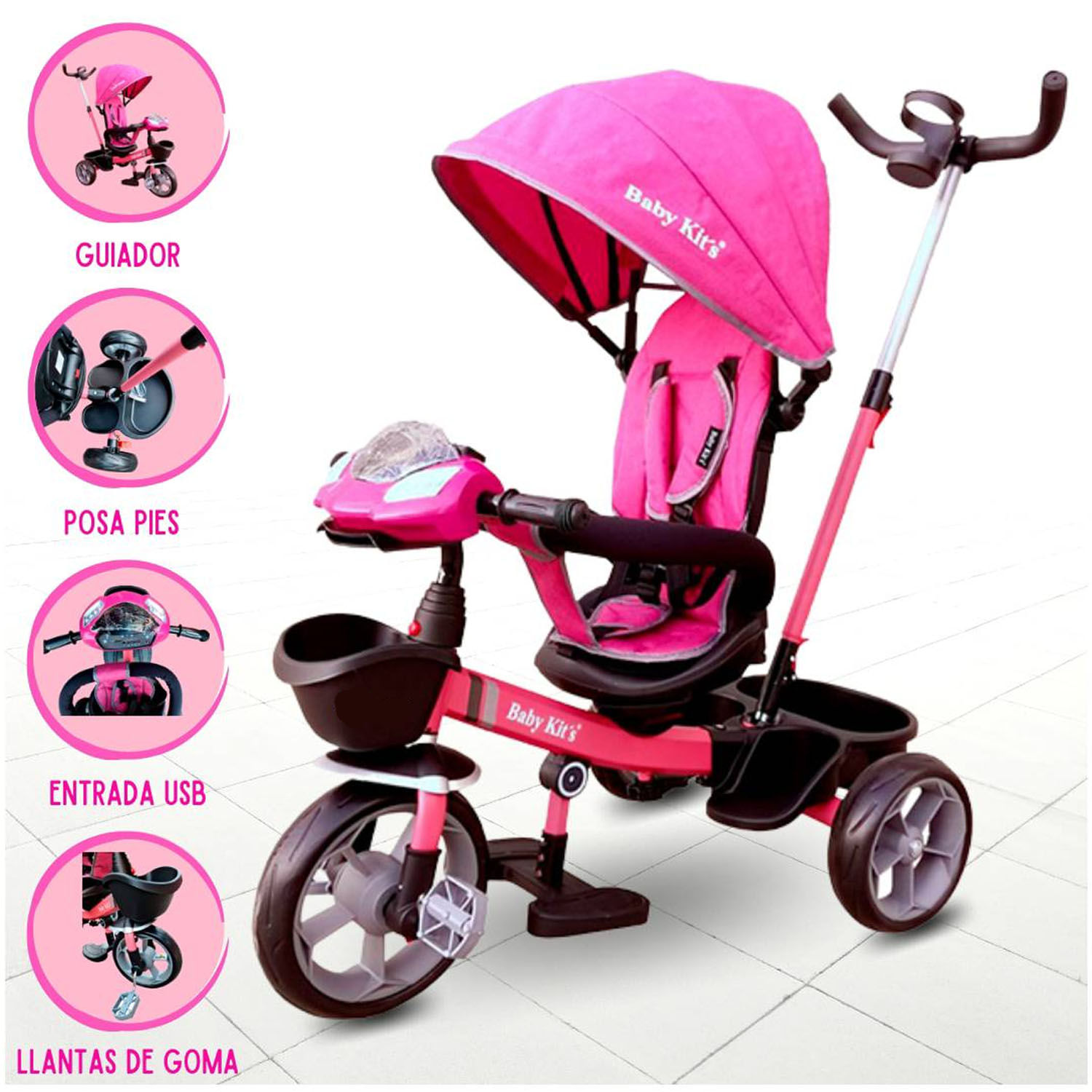 Triciclo Guiador Baby Kits Champion Pink