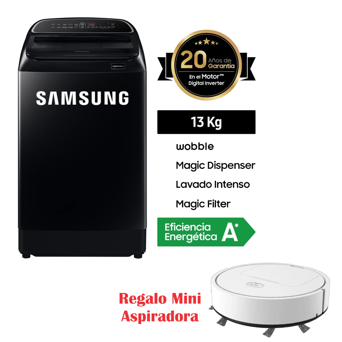 Lavadora Samsung Digital Inverter 13kg WA13T5260BV/PE Negra