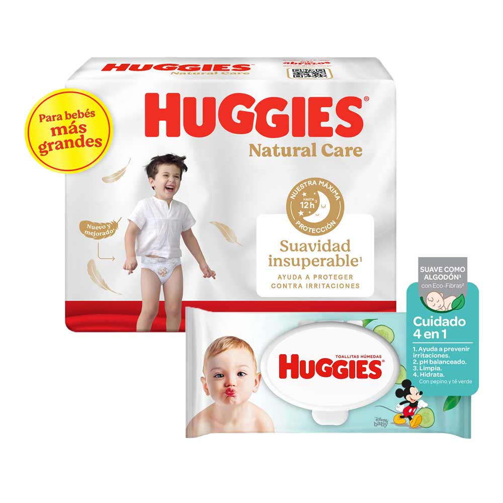 Pack HUGGIES Toallitas Húmedas para Bebé One & Done 80un + Pañales Natural Care XXXG Paquete 54un