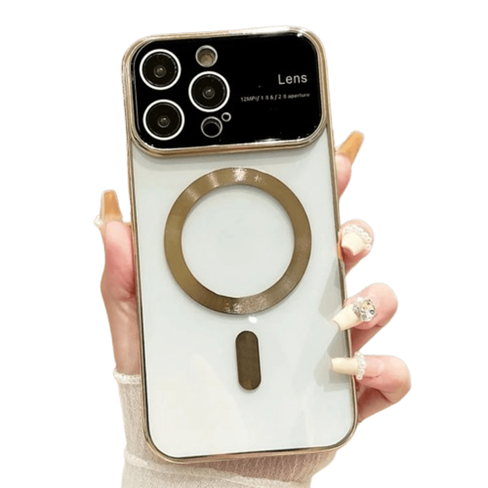 Funda para iPhone 14 Plus MagSafe Metalizado Dorado Lens Protector Resistente a Caídas y Golpes