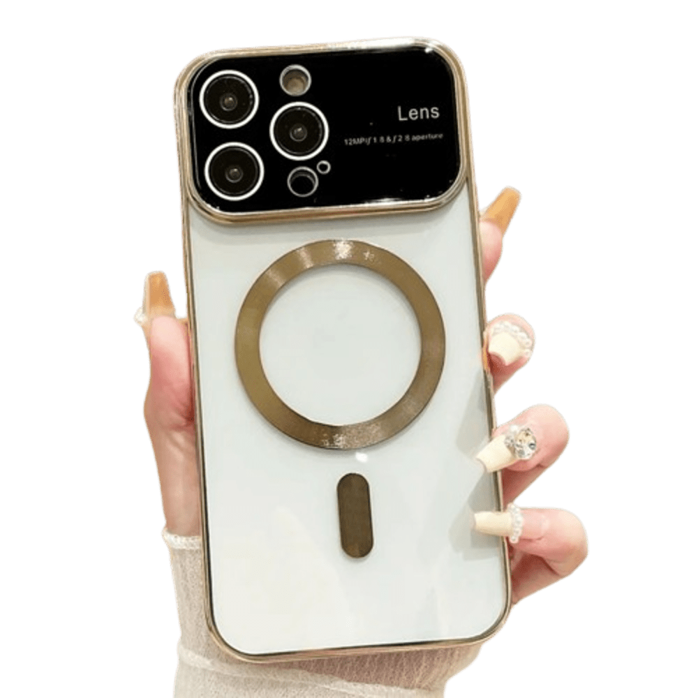 Funda para iPhone 15 Plus MagSafe Metalizado Dorado Lens Protector Resistente a Caídas y Golpes
